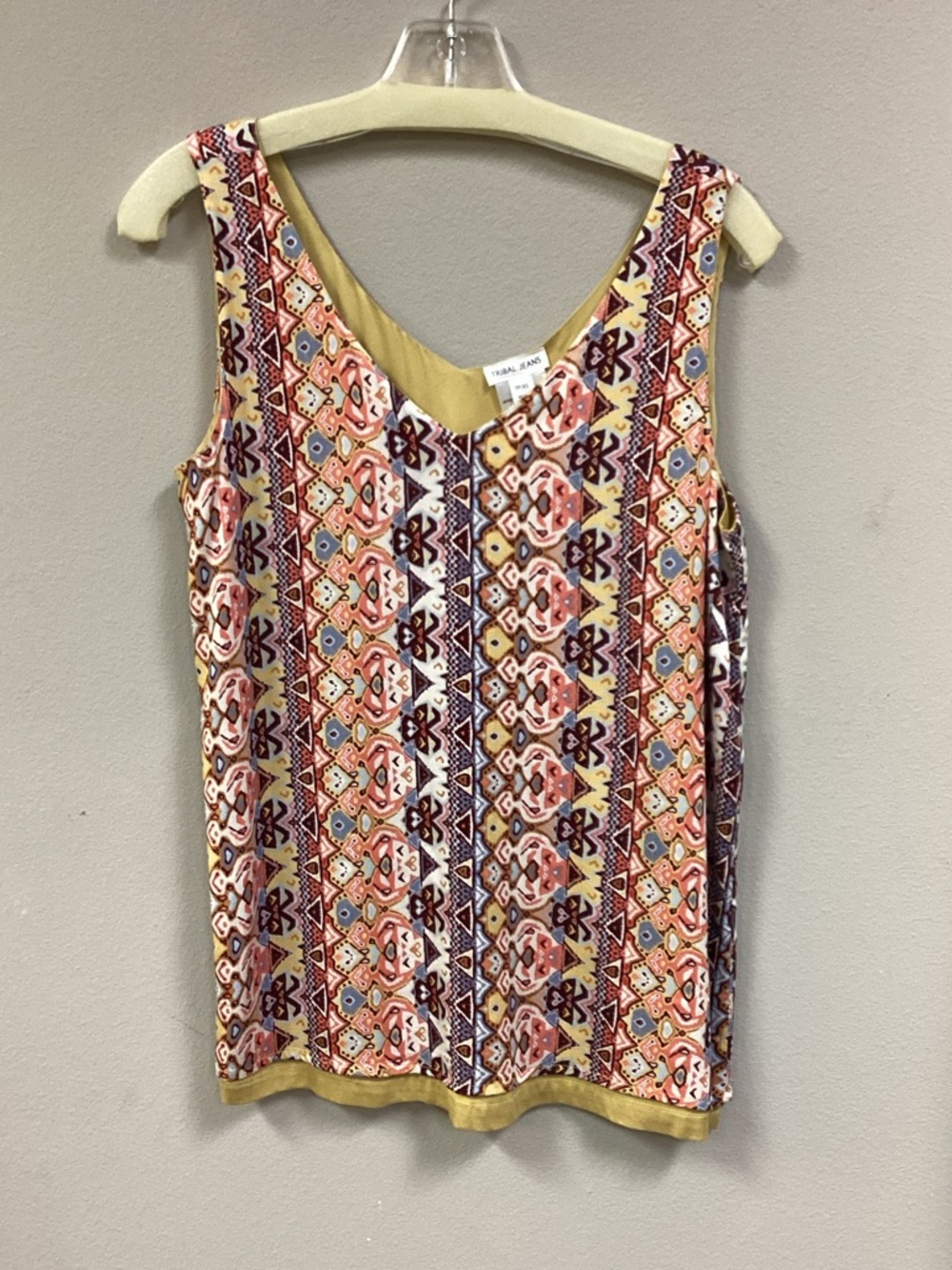 Tribal Multicolor Geometric V-Neck Tank Top - Yellow, Coral, Blue